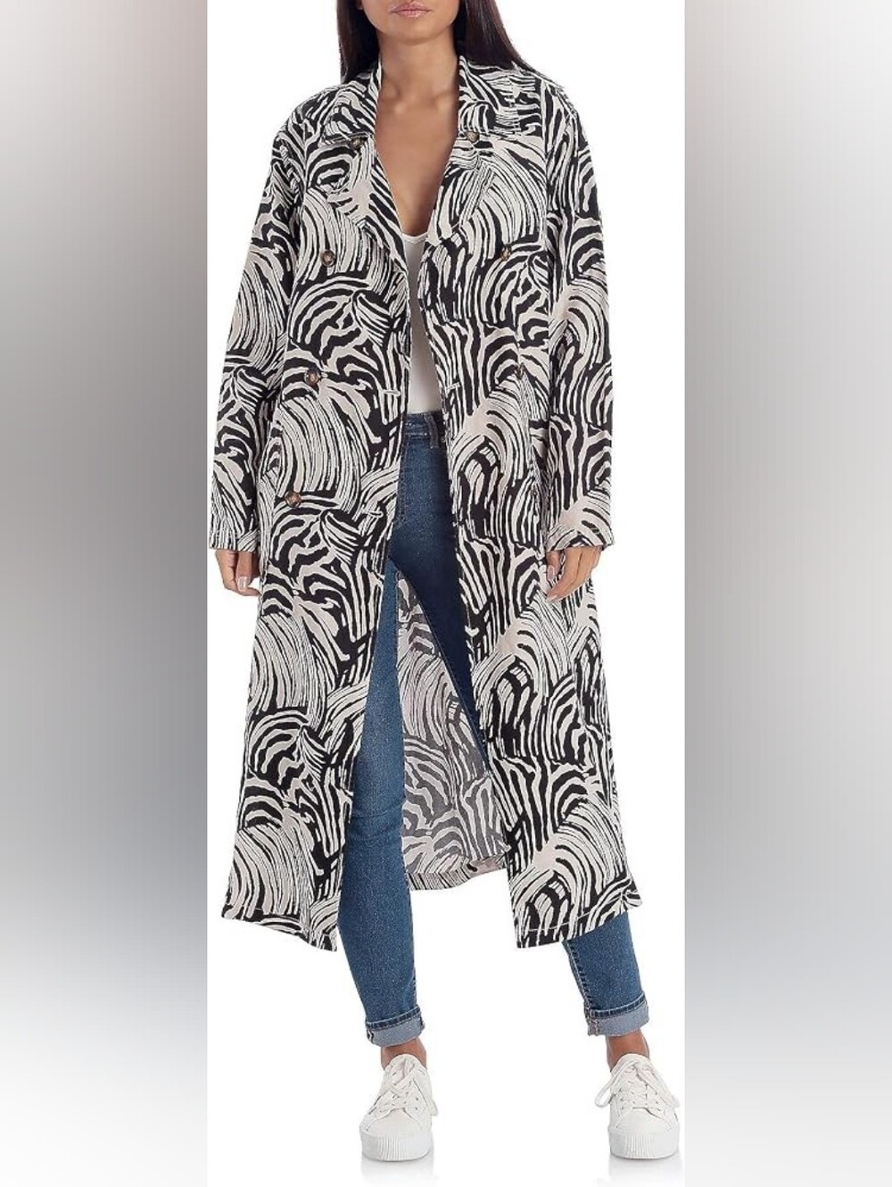 Avec Les Filles Black and White Swirl Duster Coat